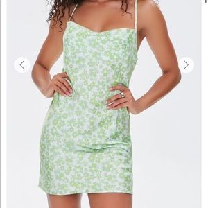 Green & White Satin Dress